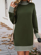 Long Sleeves Loose Contrast Color Split-Joint Mock Neck Mini Dresses Sweater Dresses